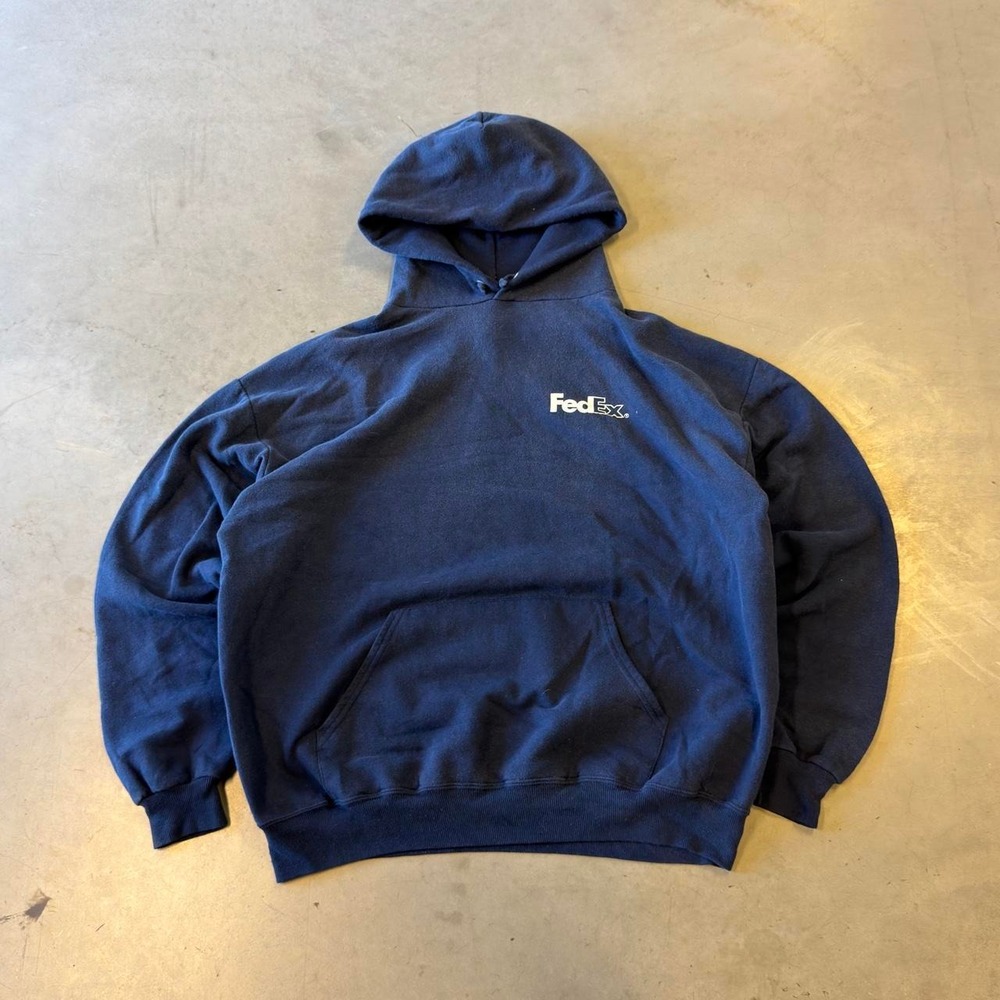 Vintage Russell style navy blue FedEx pullover hoodie